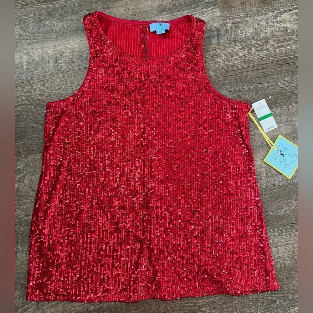 Cece Sequin Keyhole Back‎ Tank-Size Large
